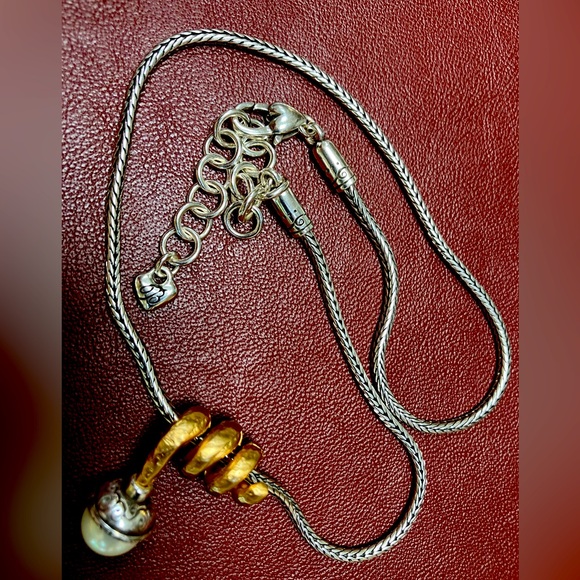 Brighton Silver/Gold/Pearl necklace. Unique Eye-catching Design. Adjustable 10” - Picture 1 of 6